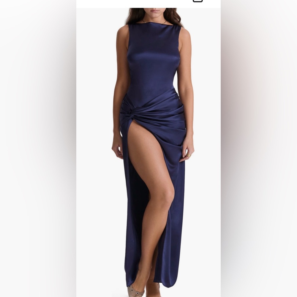 HOUSE OF CB 'Roxanne' Navy Thigh Slit Maxi Dress NWOT